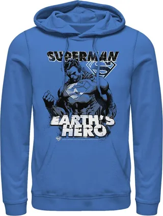 Men's Superman Grunge Earth's Hero Pull Over Hoodie - Royal Blue - 2X Large
