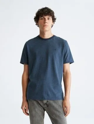 Smooth Cotton Feeder Stripe Crewneck T-Shirt