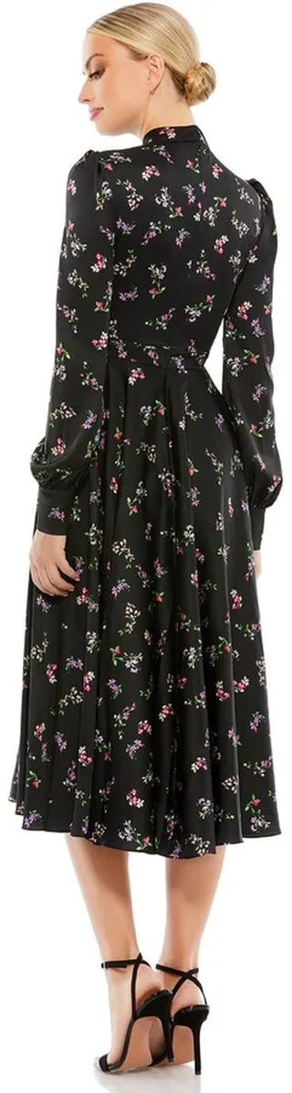 Long Sleeve Keyhole Fit And Flare Midi Dress