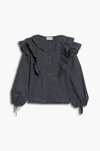 Lova ruffled cotton-flannel blouse