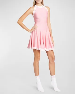 Striped-Trim Knit Mini Skater Dress