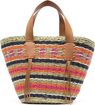 Striped Straw Tote Bag