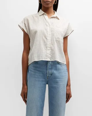 Button-Front Extended Shoulder Top