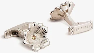 Mens Silver-col Flowrs Magnolia Crystal-embellished Brass Cufflinks