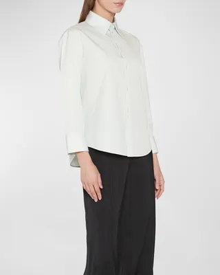 Bracelet-Sleeve Crop Classic Collared Shirt