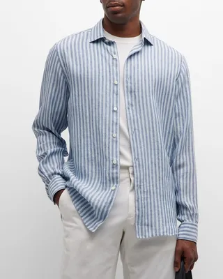 Men's Cotton-Linen Stripe Sport Shirt