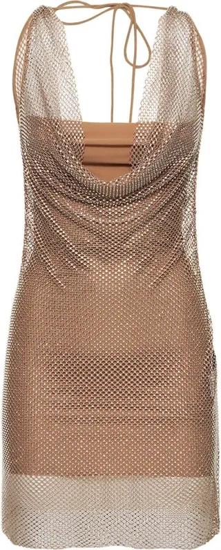 Embellished mesh mini dress