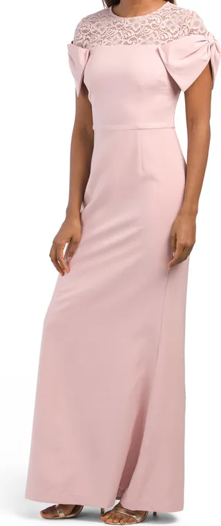 Annalise Bow Sleeve Mermaid Gown With Illusion Neck