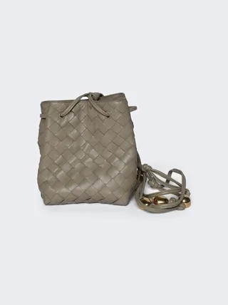 Small Intrecciato Bucket Bag Taupe and Gold