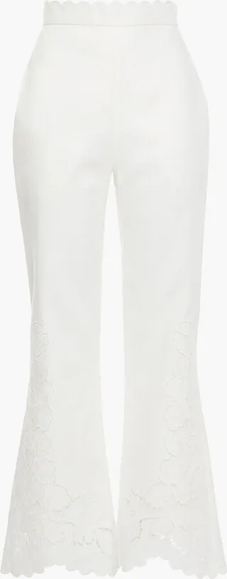 Broderie anglaise linen flared pants