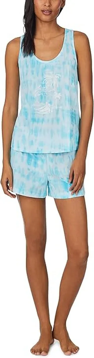 LAUREN Ralph Lauren Sleeveless Racerback Tank Boxer PJ Set (Turquoise Tie-Dye) Women's Pajama Sets