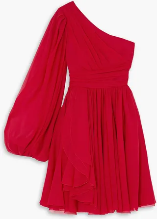 One-sleeve draped silk-georgette dress