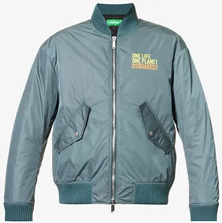 Mens Sea Pine Slogan Aviator Shell Bomber Jacket