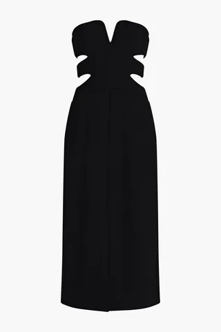 Strapless cutout grain de poudre midi dress