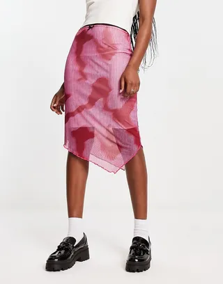 Daisy Street asymmetric midi skirt in pink print