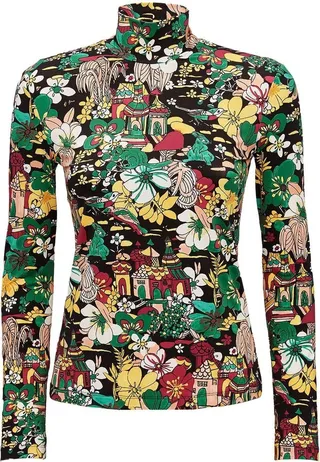 Floral print turtleneck jersey