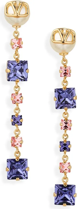 VLOGO Imitation Pearl & Crystal Linear Earrings