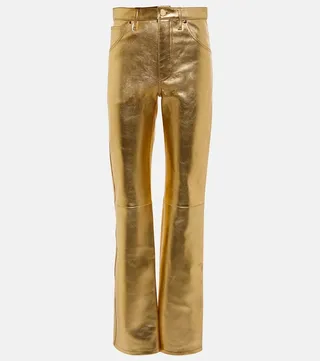 High-rise straight metallic leather pants