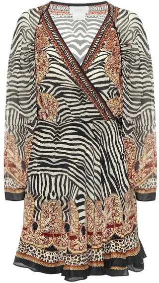 Printed silk wrap mini dress