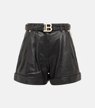 Belted leather shorts