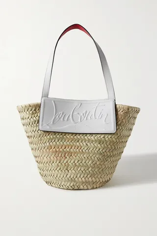 Christian Louboutin - Loubishore Small Woven Straw And Embossed Leather Tote - White