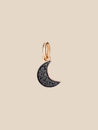 Dodo moon pendant in 9 kt rose gold with black diamonds treated