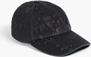 Distressed glittered twill baseball cap