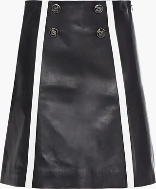 Gansia button-embellished striped leather mini skirt