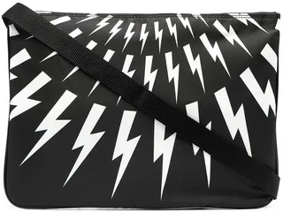 Thunderbolt-print clutch bag