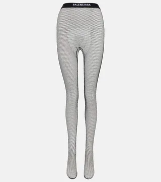 Logo waistband fishnet tights