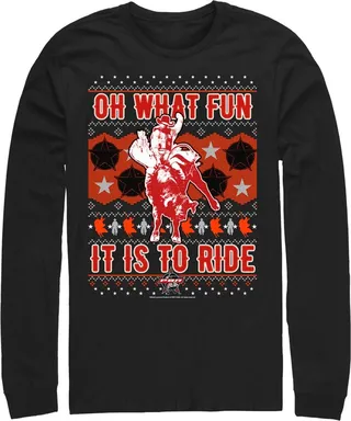 Men's Professional Bull Riders Oh What Fun it is to Ride Sweater Print Long Sleeve Shirt - Black - Small