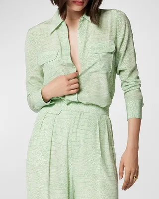 Snakeskin-Print Button-Down Shirt