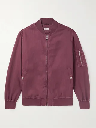 Garment-Dyed Herringbone Cotton-Blend Bomber Jacket