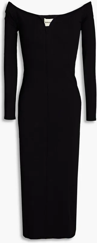 Valeska off-the-shoulder knitted midi dress