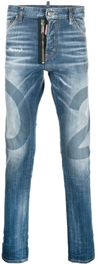 Logo-Wash Distressed Skinny Jeans