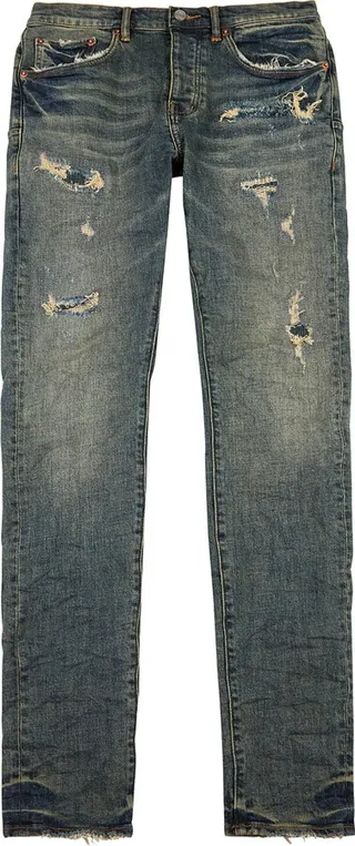 Purple Distressed Slim-leg Jeans