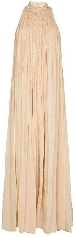 Halter-Neck Pleated Maxi Gauze Dress
