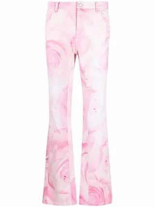 Rose-Print Slim-Cut Trousers