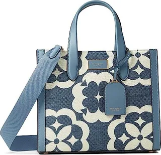 Kate Spade New York Manhattan Spade Flower Monogram Chenille Small Tote (Manta Blue Multi) Handbags