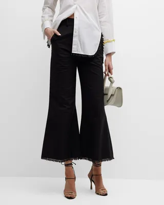 Cropped Flare Trouser with Fringe Trim