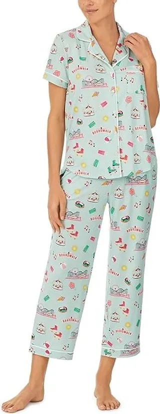 Kate Spade New York Brushed Jersey Short Sleeve Cropped PJ Set (Board Walk) Women's Pajama Sets