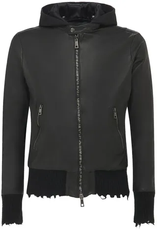Leather hooded jacket