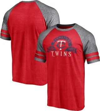Men's Fanatics Branded Heather Red Minnesota Twins Utility Two-Stripe Raglan Tri-Blend T-shirt