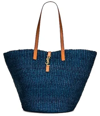 Saint Laurent Medium Panier Raffia Bag in Blue