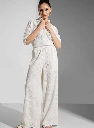Embroidered High Waist Pants