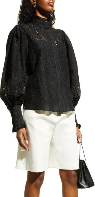 Ivana Embroidered Button-Front Blouse