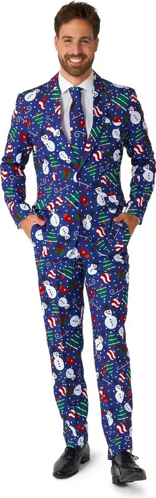 Suitmeister Men's Christmas Suit - Christmas Snowman Blue - Size: XXL