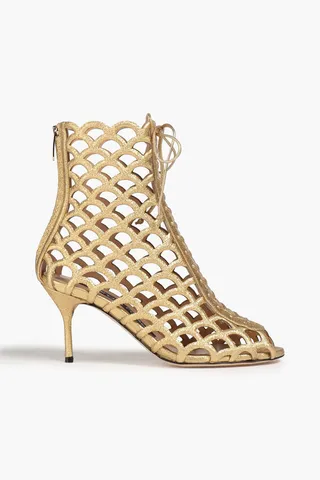 Marte laser-cut metallic cracked-leather ankle boots