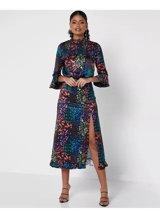 Little Mistress Multi Print Midaxi With Thigh Split