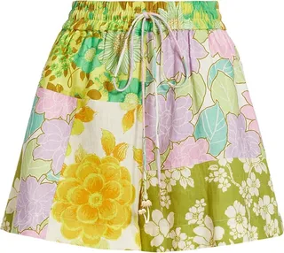 Elora Patchwork Linen Drawstring Shorts